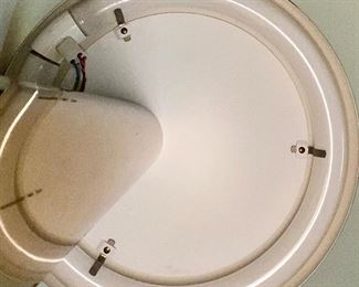 Vintage Mid-Century Modern Brass Floor Lamp by Pierre Cardin. Mushroom Style Shade with Circular Fluorescent Bulb.  Shown above