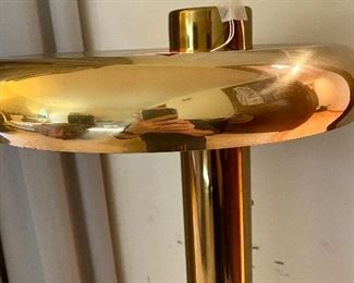 Vintage Mid-Century Modern Brass Floor Lamp by Pierre Cardin. Mushroom Style Shade with Circular Fluorescent Bulb