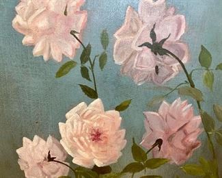 Antique Original Oil Floral Painting in Gold Frame, Unsigned.  