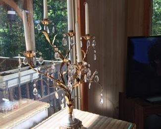 vintage gilt brass & crystal prisms candlebras