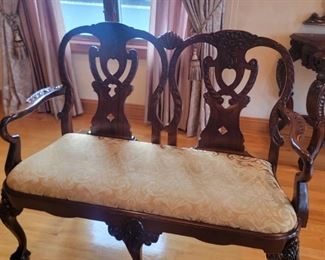 Chippendale Mahogany Settee / Bench Ball Claw Feet $350