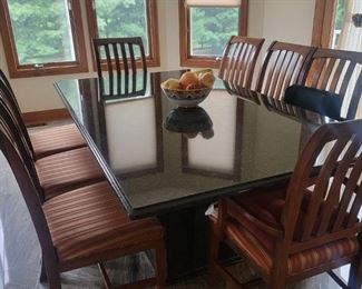 Kitchen Table Solid Granite 7ftx4ft Very Heavy with 8 Chairs $1400 ( chairs are Ethan Allen American Impressions)