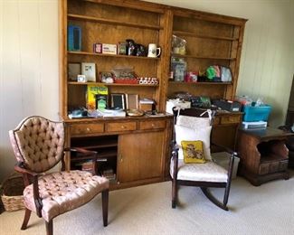 Bookcase Cabinets, Rocker, Vintage Tufted Chair, Games