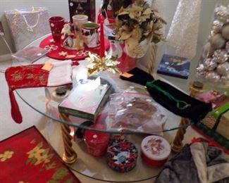 round glass & brass coffee table & seasonal