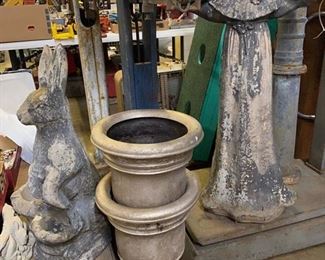 Concrete Rabbit $50, girl $50, planters (not concrete) $5.00 each