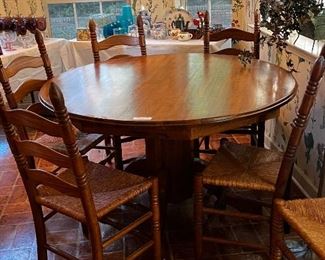 Awesome Oak Table with Great Ladder Back chairs with Rush Seats