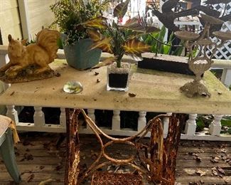 Vintage iron sewing base with marble top