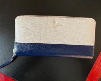 Kate Spade white & blue dyed leather zippered wallet