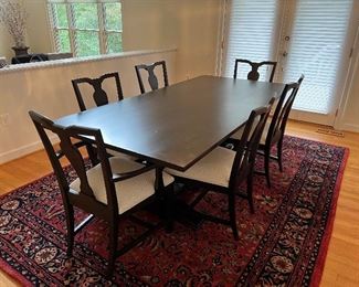 Ethan Allen Black Wooden Dining Table (42"W x 86"L x 30"H) w 4 side chairs & 2 armchairs