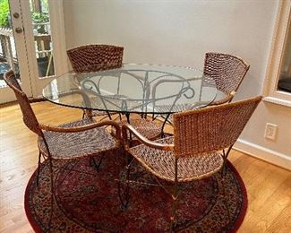 4 wicker armchairs with rounded edge squared dining table kitchenette set