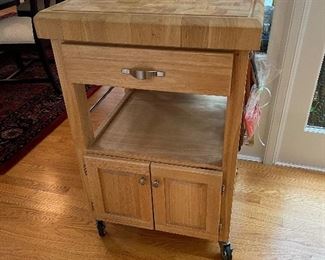 1 Drawer 2 Door rolling butchers table with side utensil hooks