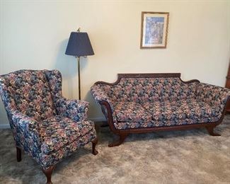 Duncan Phyfe Couch & Wingback Chair