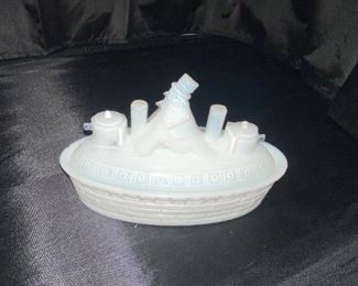 Antique Uncle Sam on Battleship USS Maine Milk Glass