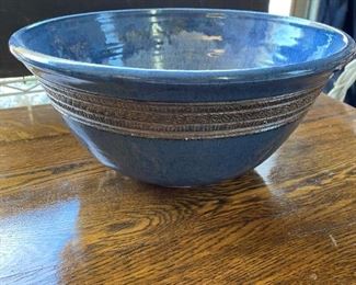 blue brown rim pottery bowl