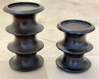 Pair of turned wood candleholders. 