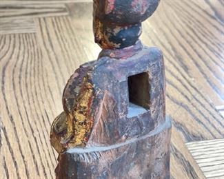 Antique parcel-gilt carved wood Diety. Measures 7.5" H. Photo 2 of 3. 