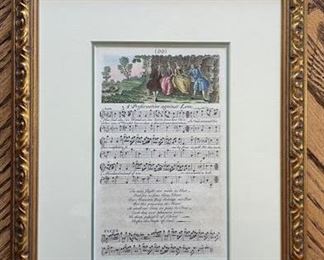 Trio of Calliope of English Harmony hand-colored copper engravings. Circa 1738. H. Roberts. Unframed engraving measures 5" x 8". Photo 3 of 4.