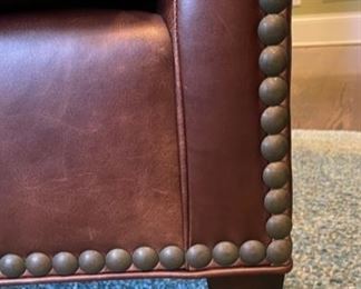 Pair of Henredon leather upholstered club chairs with nailhead trim. Each measures 32" W x 42" D. Photo 4 of 5. 