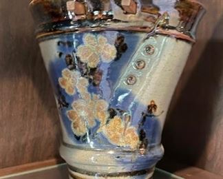 Glazed Ceramic Vase signed by Artist. Measures 8" H x 7" W. Photo 1 of 2. 
