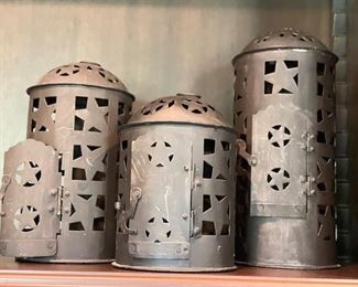 Set of Three Metal Lanterns. 