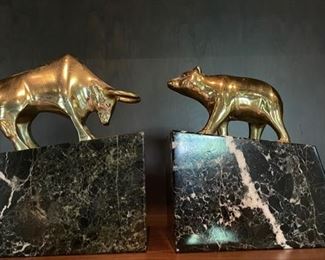 Pair of Bull & Bear bronze bookends. 