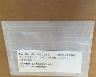 Antique Le Garde Meuble E. Maincent hand-colored stone lithograph. Circa 1870-1890. Photo 2 of 2. 