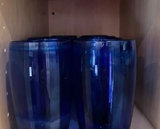 Set of 8 cobalt blue water glasses. 