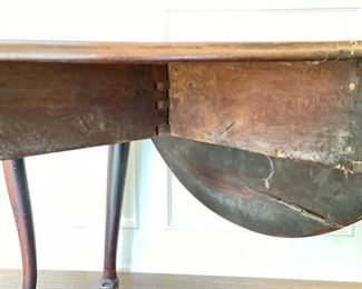 Antique English Queen Anne Gateleg Drop Leaf Table with Slipper Foot. Measures, when closed, 41" W x 15.5" D x 28" H.  With both leaves extended, oval table measures 75" W. Photo 4 of 4. 