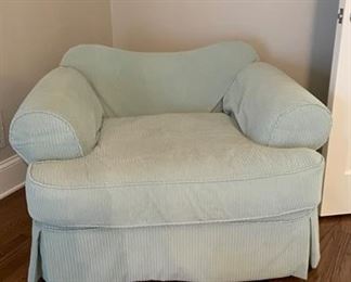 Shabby-Chic Style Club Chair upholstered in mint-colored chenille fabric. Measures 48" W x 40" D. Photo 1 of 2. 