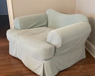 Shabby-Chic Style Club Chair upholstered in mint-colored chenille fabric. Measures 48" W x 40" D. Photo 2 of 2. 