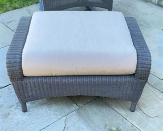 All-Weather Wicker Ottoman with Sunbrella Cushion. 
