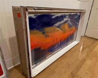 Chicago Skyline: Acrylic on Glass Windowpane. Measures approximately 4' W x 2' H x 6" D. Photo 2 of 3. 