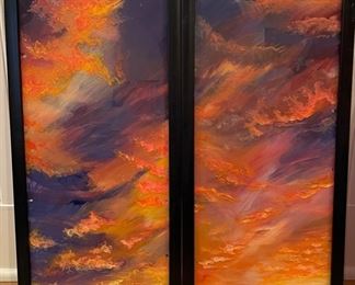 Sunset: Acrylic on Glass. Approximately 24" x 24." Two available.  Photo 1 of 2. 
