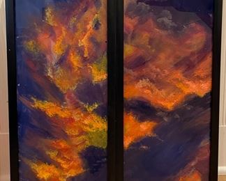 Sunset: Acrylic on Glass. Approximately 24" x 24." Two available.  Photo 2 of 2. 