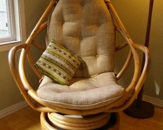 Vintage Rattan Bamboo Boho Swivel Chair