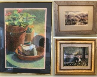 Original Artwork, 1980’s Carolyn Biggio Pastels, Signed Logan, Watercolor Elijah Walton