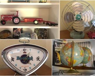 Turbo International Toy Tractor, Vintage Zero Fan, Hard Rock Hotel Las Vegas Clock, Replogle World Nation Series Globe LeRoy M. Tolman Cartographer