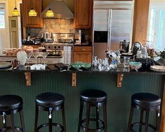 Set of bar stools, and interesting glassware and china