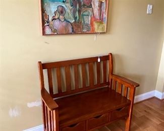 Amish Bench and Original Oil Painting