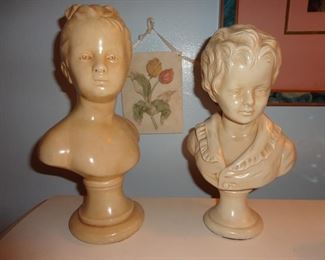 Pair of Vintage Chalkware Bust Figurines Victorian Children