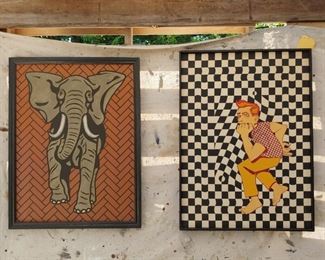 Op Art elephant and nervous guy without shoes