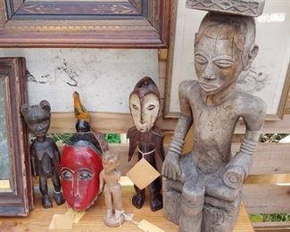 African mask, figures and stool