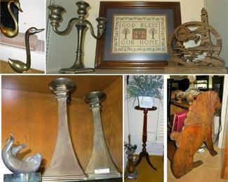 Brass swans, marble animals, lion bed stairs, candlesticks