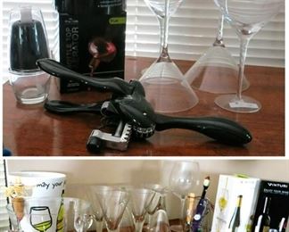 Bar tools, glasses, decanters