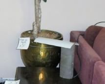 Oriental side table set.  Tree in brass and wood planter