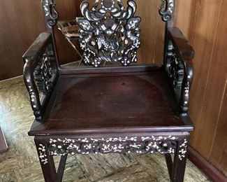 ROSEWOOD MOTHER OF PEARL INLAY ARM CHAIR