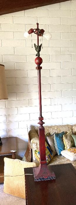 RED ENAMEL TOLE FLOOR LAMP
