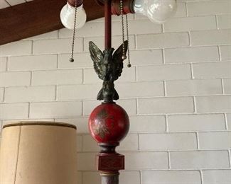 RED ENAMEL TOLE FLOOR LAMP