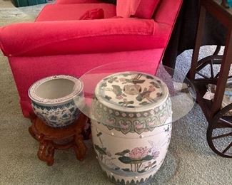 MCM GARDEN SEAT/TABLE AND JARDINIERE