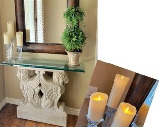 Table and mirror are NOT for sale. Candles do have a remote!